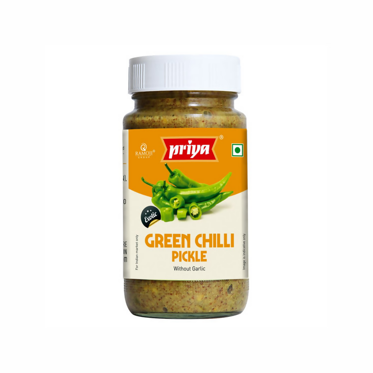 Priya Green Chilli (Sliced) Pickle Without Garlic | Grocsy