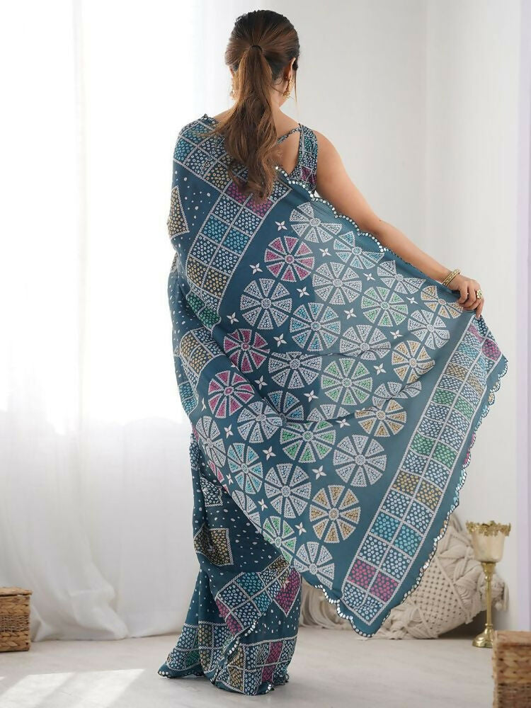 PR Fashion Moppich Georgette Digital Print With Mirror Work Saree | Grocsy