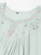 Light Blue Poly Cotton Yoke Embroidered A-line Top - Tarini | Grocsy