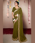 Green Georgette Foil Printed Saree With Unstitched Blouse Piece - Nitya | Grocsy