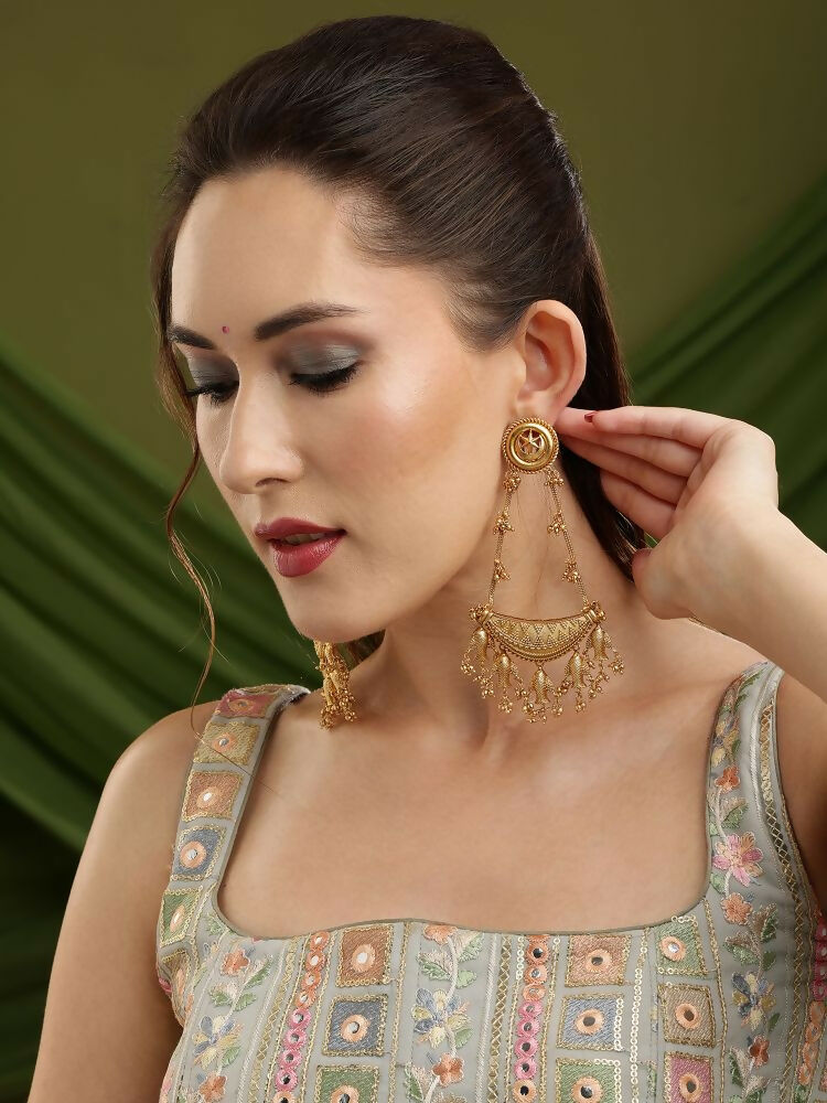 Kundan Antique Finish Chandelier Earrings - Ruby Raang | Grocsy