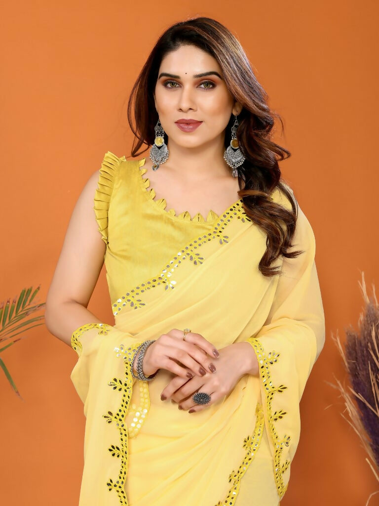 Partywear Designer Yellow Georgette Fancy Saree - Starwalk | Grocsy