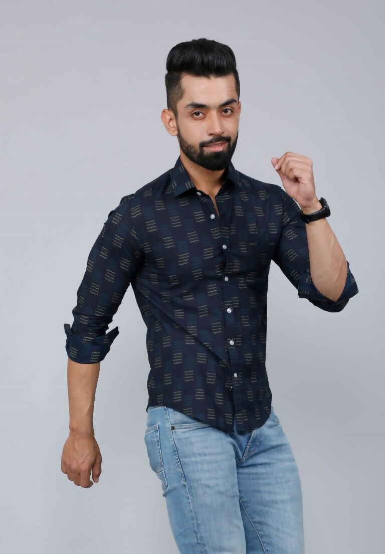 Miravan Men's Blue Spread Collar Floral Print Casual Shirt | Grocsy