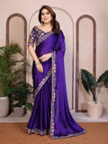 Teeya Creation New Trendy Party Wear Soft Satin Chiffon Saree-Purple | Grocsy
