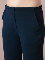 Myshka Women'sNavy Blue Solid Party straight Trousers | Grocsy