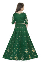 Dwiden Green Rohini Tafetta Sattin Semi-Stitched Girl's Lehenga Choli | Grocsy