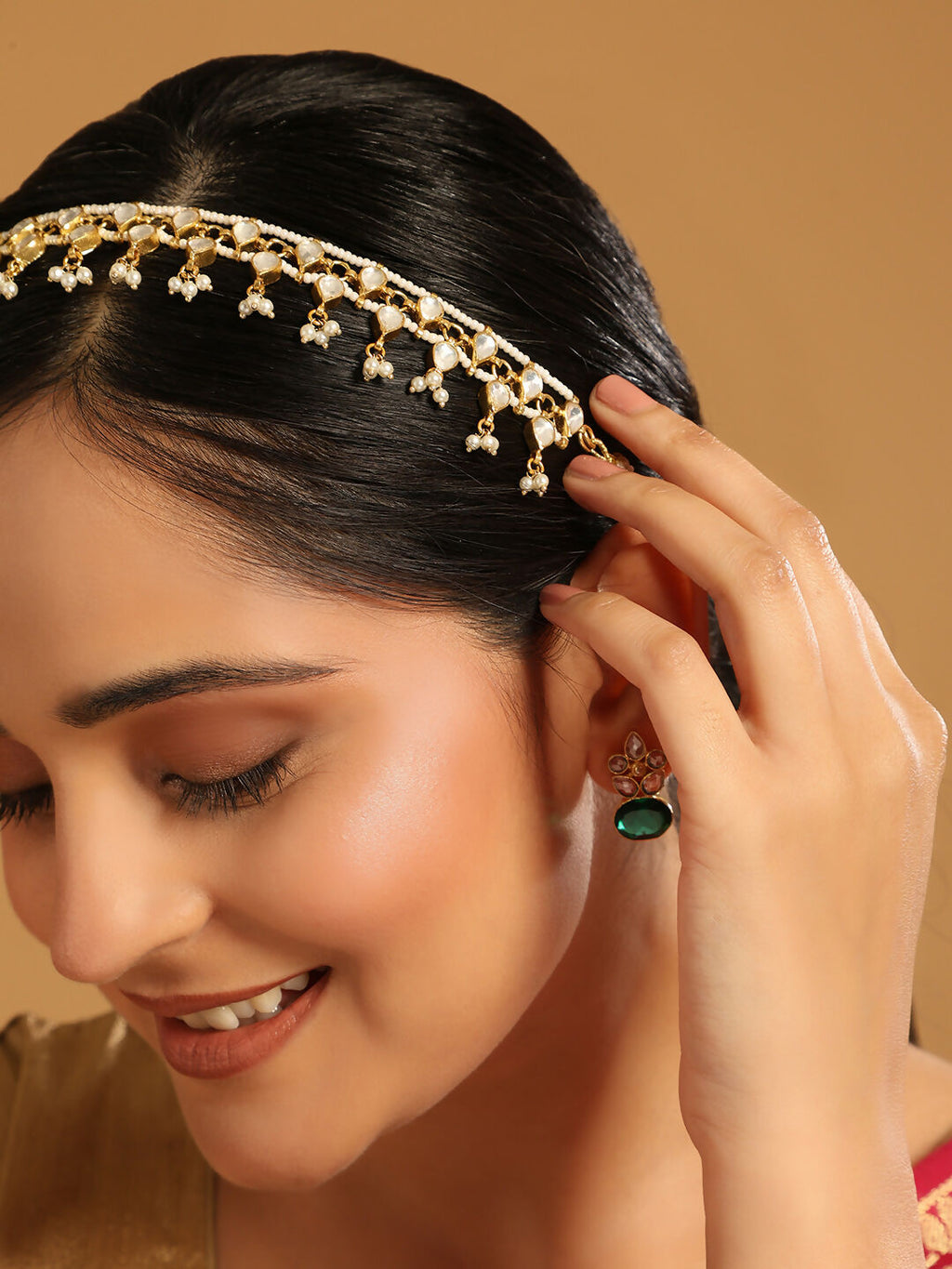 Nuyug 22K Gold Plated Regal Kundan & Pearl Matha Patti | Grocsy