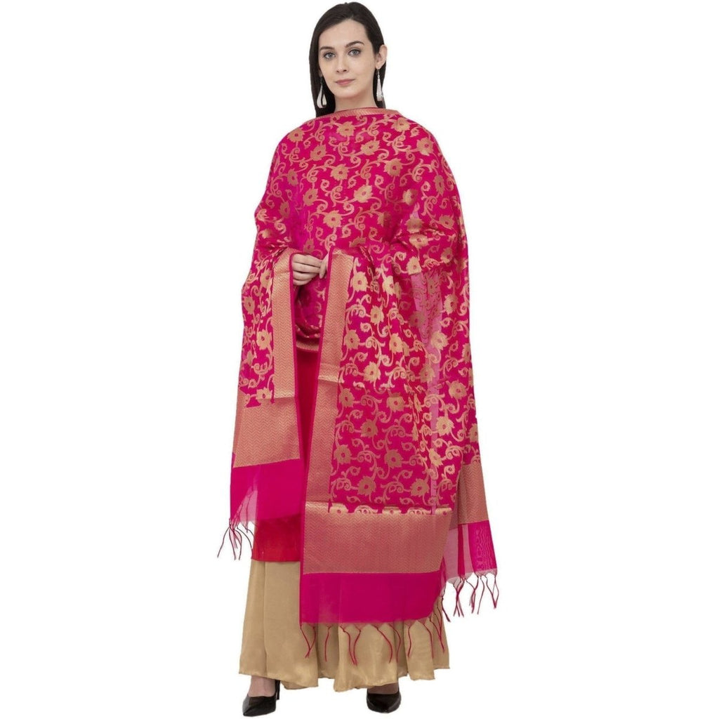 A R Silk VNS Jaal Fancy Dupatta Color Rani Dupatta or Chunni | Grocsy