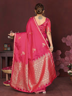 Joban Fashion Pink Floral Banarasi Silk Sarees | Grocsy
