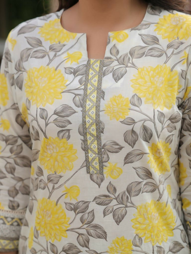 Aramya Straight Soft Cotton Floral Print Women's Kurta - Yellow | Grocsy