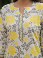 Aramya Straight Soft Cotton Floral Print Women's Kurta - Yellow | Grocsy