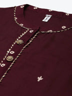 Yufta Women Maroon Ethnic Motifs Embroidered Kurta | Grocsy