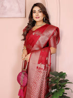 Aastha Fashion Red Soft Organza Silk Weaving Saree | Grocsy