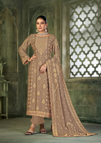 Beige Viscose Pasmina Mina Work Kurta & Bottom with Dupatta - Natasha | Grocsy