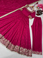 Teeya Creation Rani Color Pure Vichitra Silk Embroidery Work Party Wear Gown | Grocsy