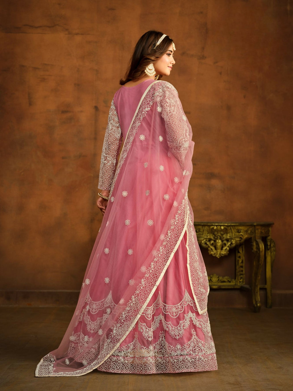 Anaita Pink Embroidered Net Anarkali Suit | Grocsy