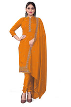 Mustard Silk Embroidered with Sequins work Unstitched Dress Material - Tanvi | Grocsy