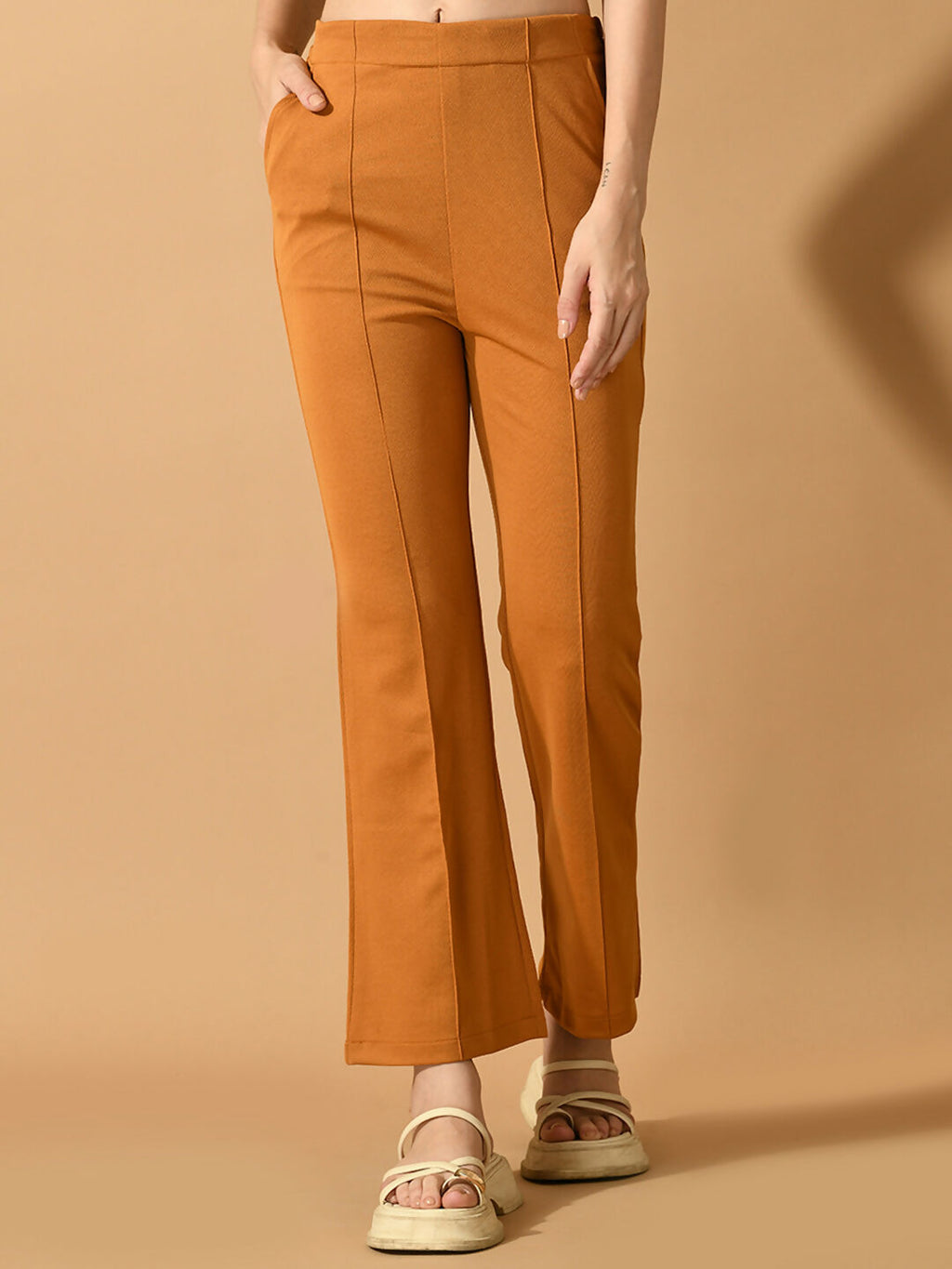 Myshka Women's Mustard Flared Party Trouser | Grocsy