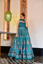 Partywear Designer Light Steel Blue Pure Maslin Gown - Anbazaar | Grocsy