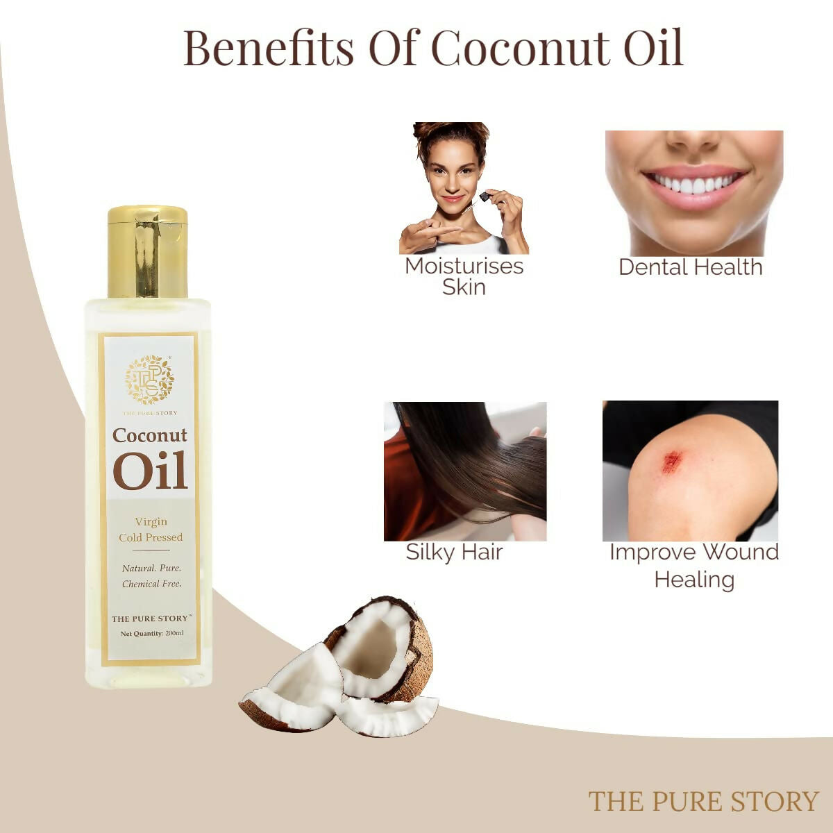 The Pure Story Natural Cold Pressed Coconut Hair Oil | Grocsy