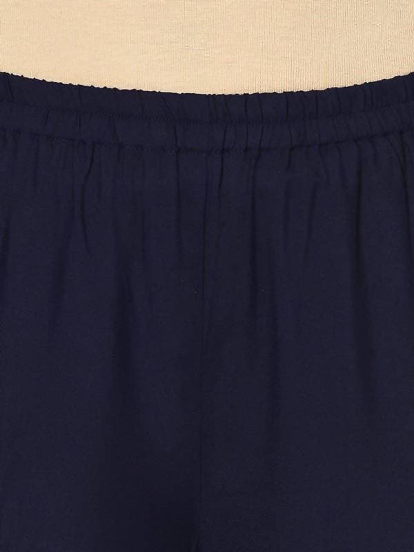Aniyah Rayon Navy Blue Color Block Print Flared Slip-On Palazzo (AN-178K) | Grocsy