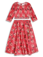 Ahalyaa Girls Floral Printed Velvet Ready to Wear Kids Lehenga Choli | Grocsy