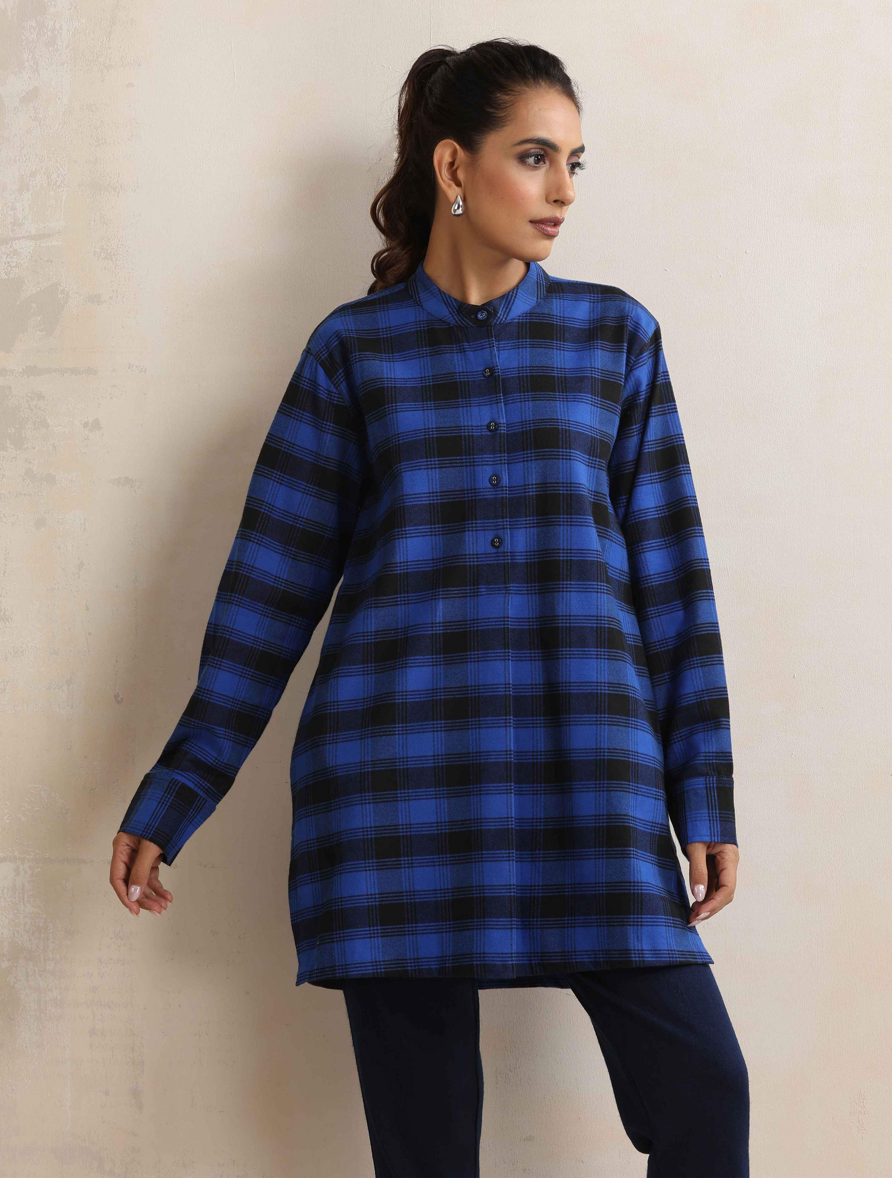 trueBrowns Blue Check Winter Top | Grocsy