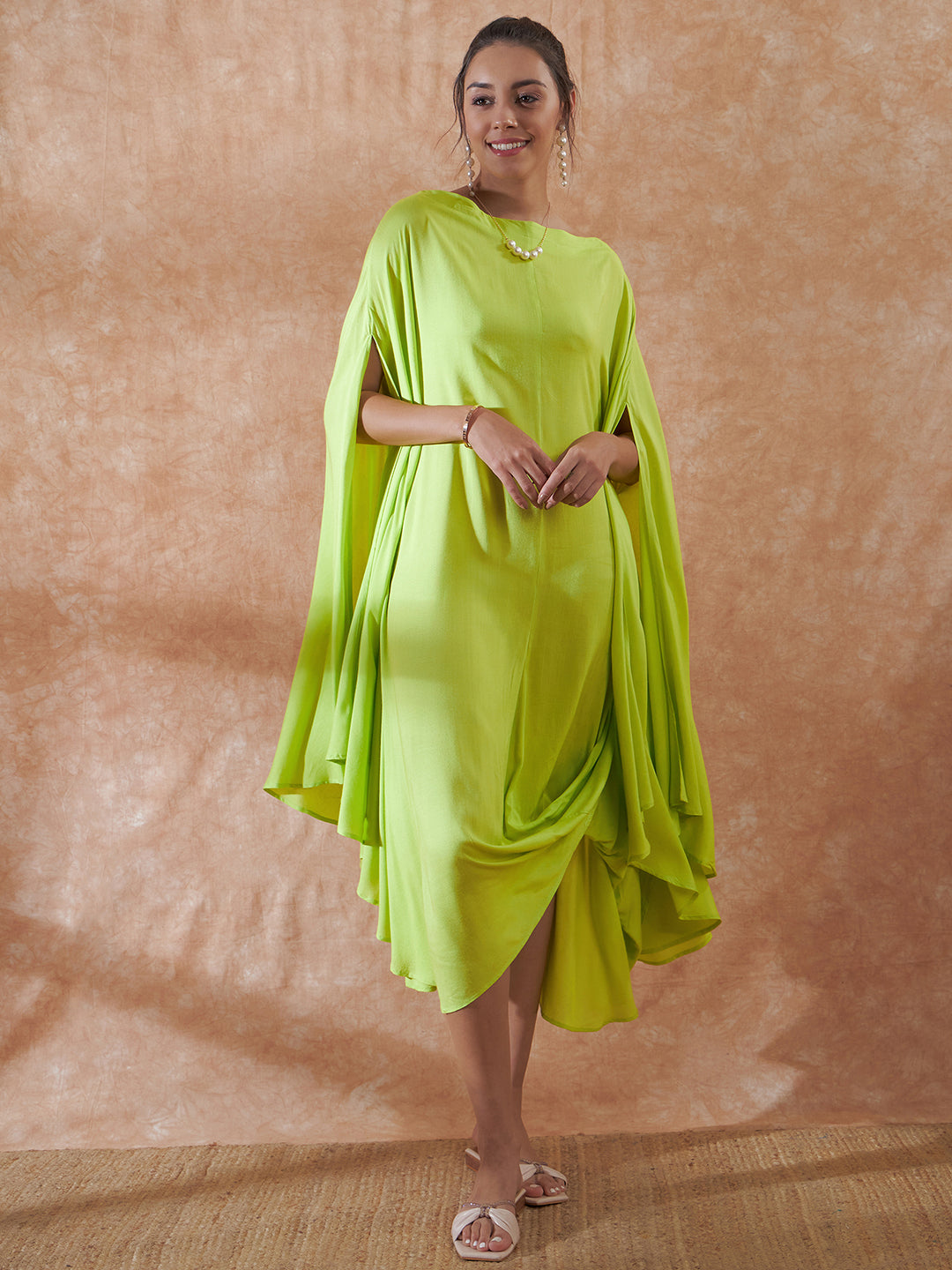 InWeave Lime Green Rayon Cowel Style Kaftan | Grocsy