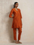 trueBrowns Orange Silk Kurta Co-ord Set | Grocsy