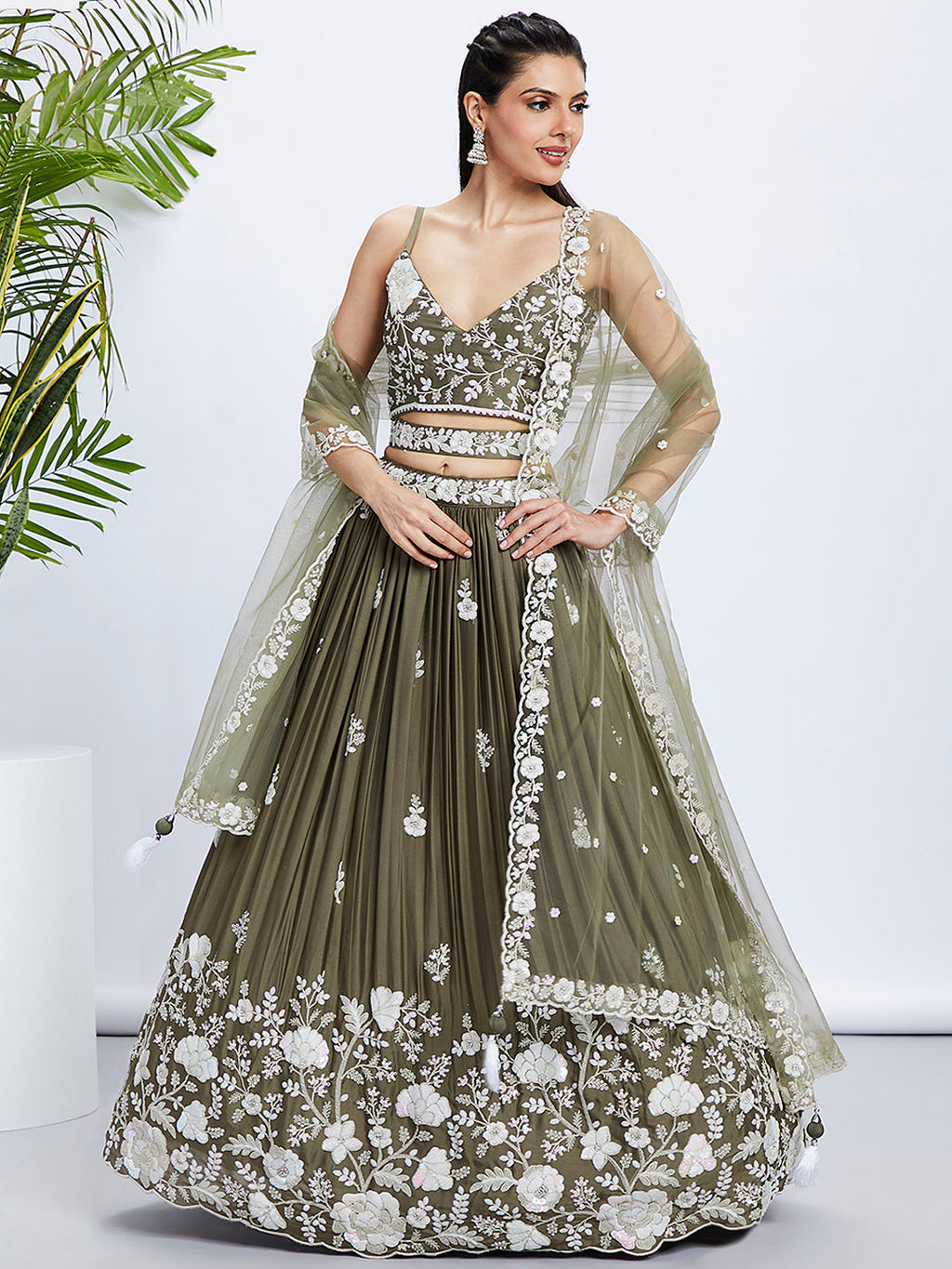 House of Panchhi Teal - Georgette Sequins, Mirror And Thread Embroidery Lehenga Choli | Grocsy