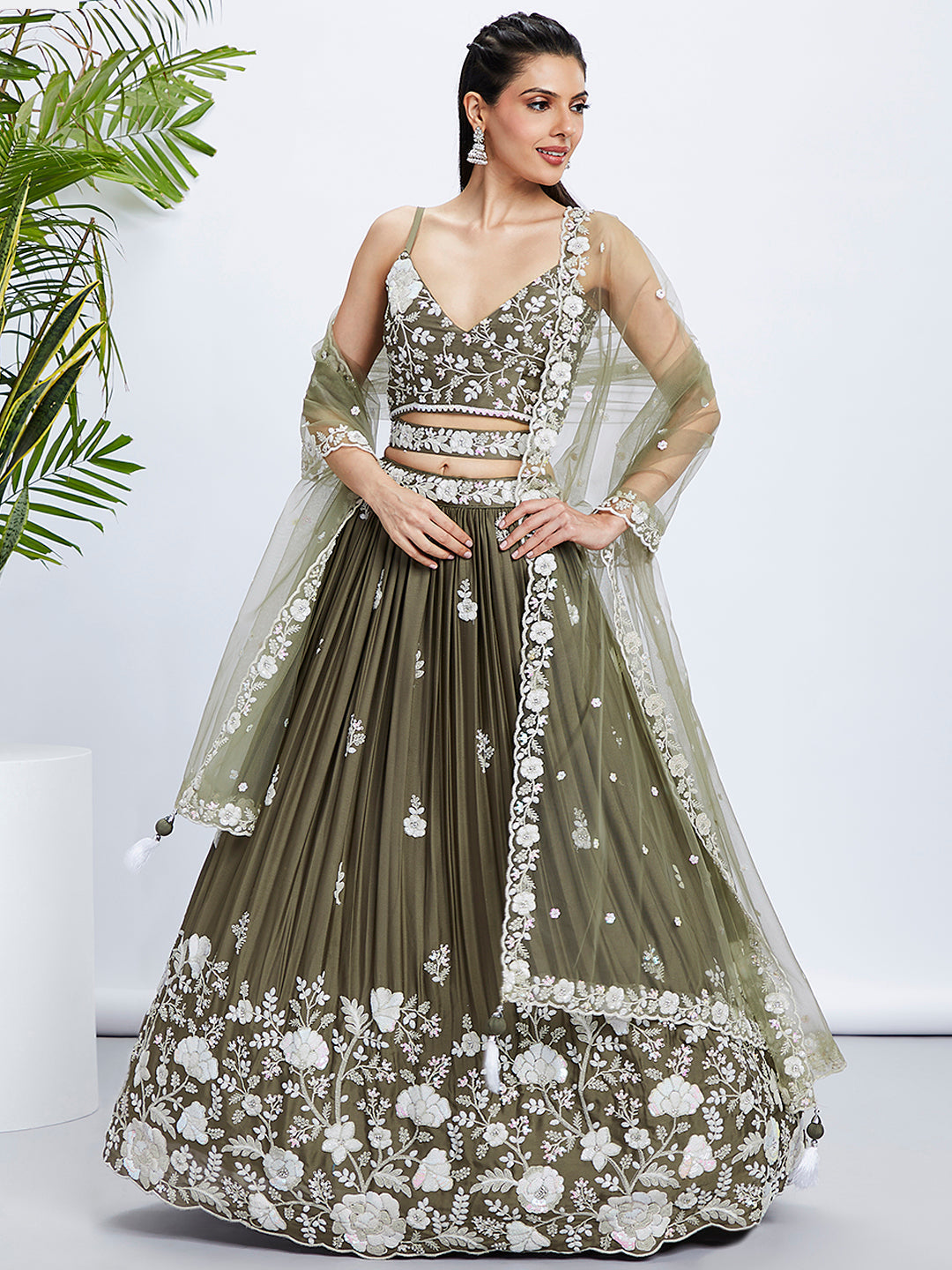 House of Panchhi Teal - Georgette Sequins, Mirror And Thread Embroidery Lehenga Choli | Grocsy