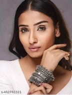 Tehzeeb Creations Women's Silver Colour Oxidised Bangle With Kundan | Grocsy