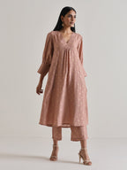 trueBrowns Beige Foil Puff Sleeve Kurta Set | Grocsy