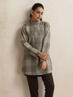 trueBrowns Green Check High Neck Winter Top | Grocsy