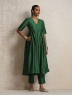 trueBrowns Dark Green Silk Arkali Flared Kurta Set | Grocsy
