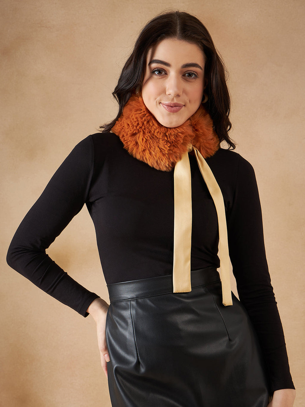 InWeave Women's Carrot Orange Fur Neckpiece | Grocsy