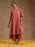 trueBrowns Blush Gold Cotton Relaxed High-Low Kurta Set | Grocsy