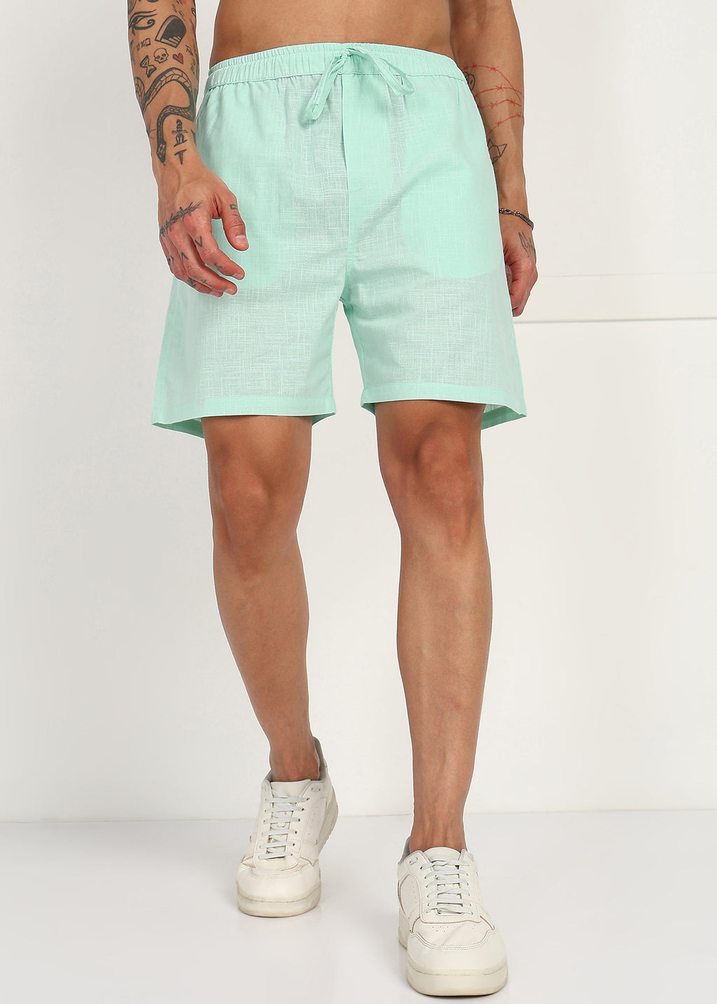 Fabmade Mint Drift Linen Shorts | Grocsy