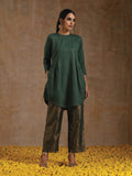 trueBrowns Dark Green Gold Cotton Side Gather Co-Ord Set | Grocsy