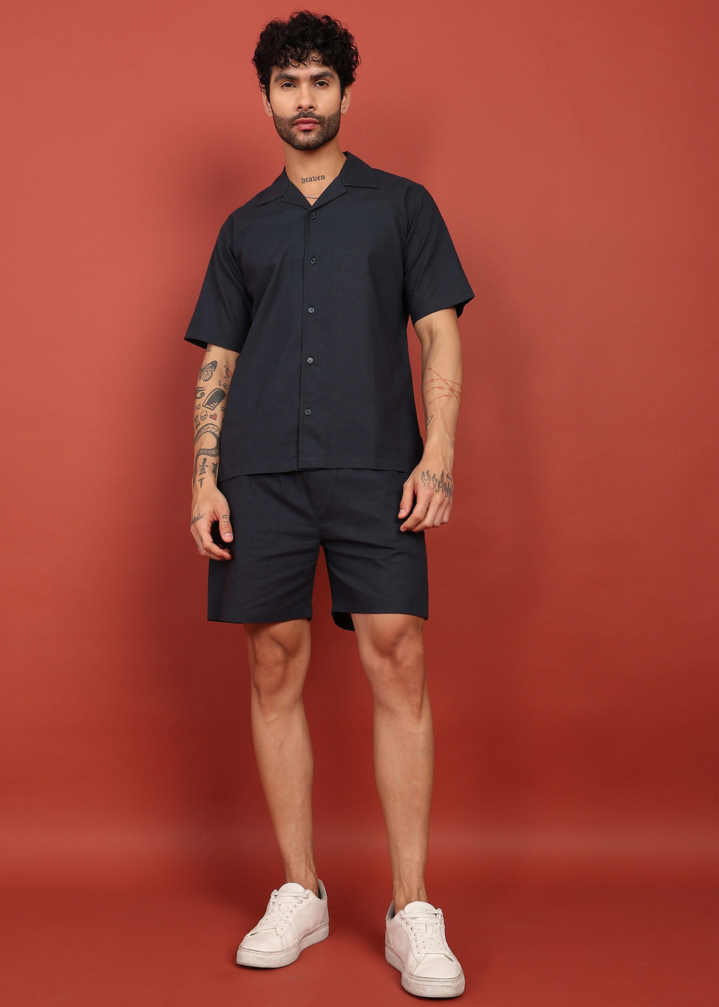 Fabmade Midnight Black Cuban Collar Co-Ord Set | Grocsy