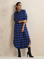 trueBrowns Blue Check Winter Shirt Dress | Grocsy