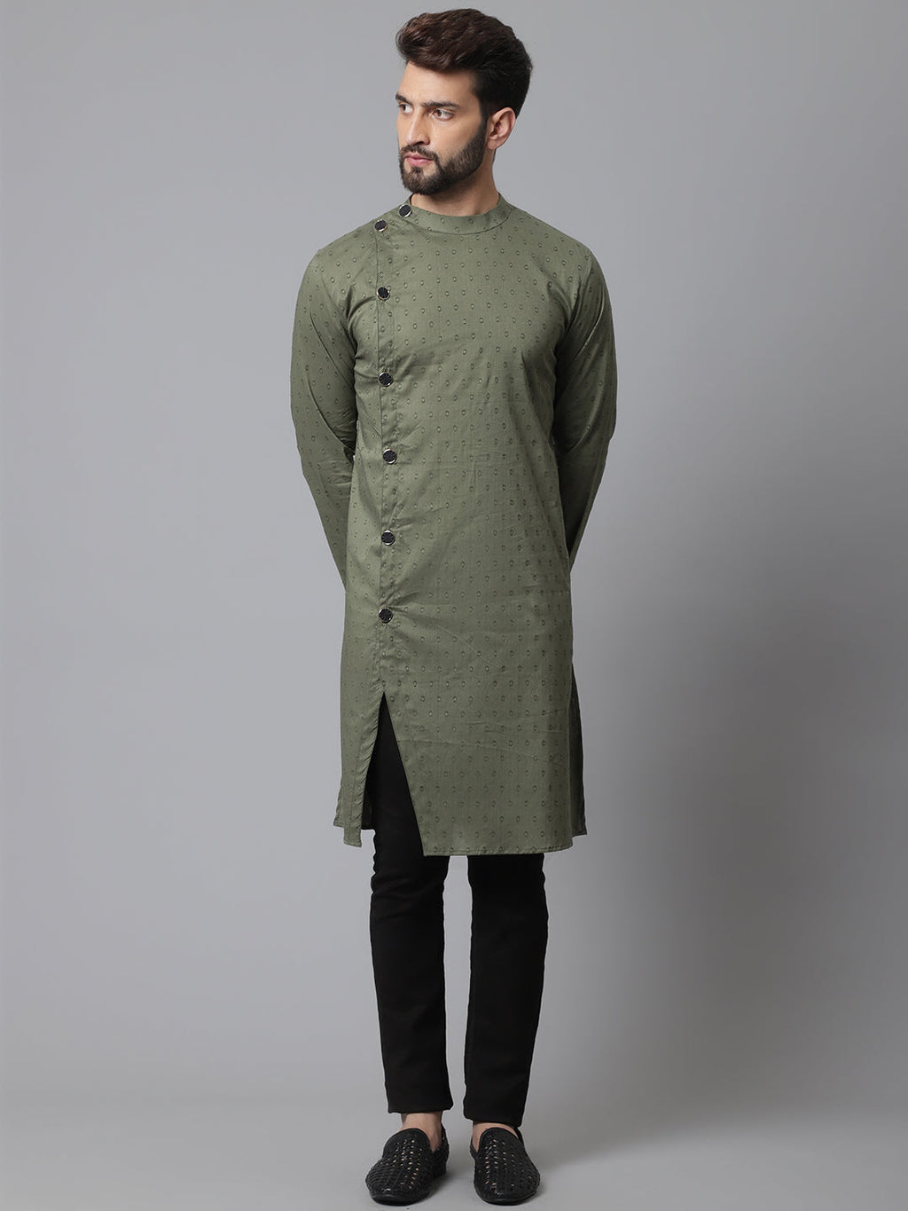 Even Apparels Green Sherwani Kurta With Asymetrical Cut | Grocsy