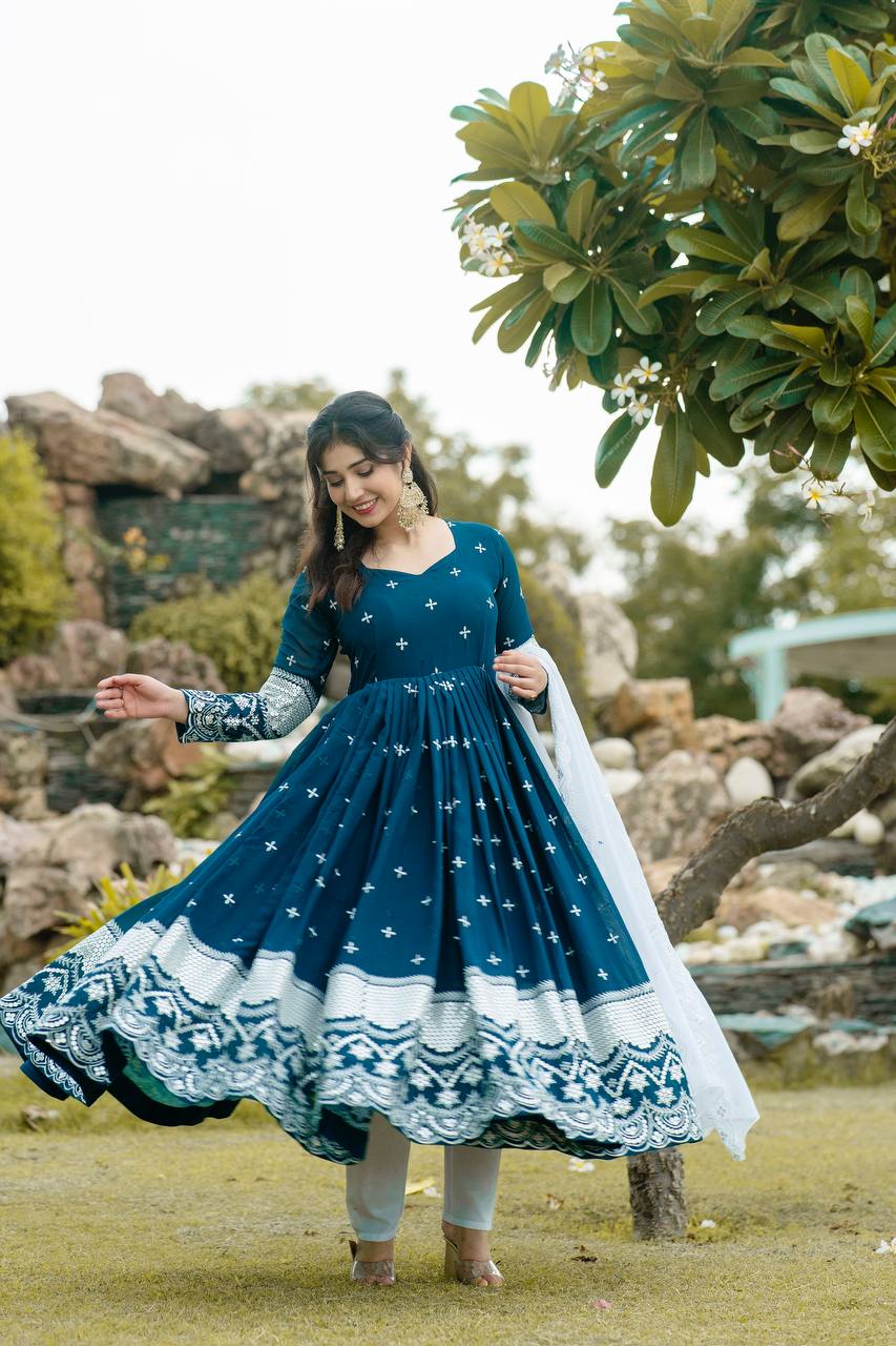 Yash Enterprise Navy Blue Fux Georgette With Emboidery Work Slwar Suits Stitched | Grocsy