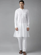 Fabmade Men White Cotton Linen Kurta | Grocsy
