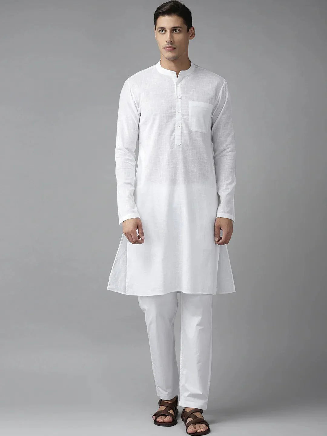 Fabmade Men White Cotton Linen Kurta | Grocsy