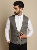 Even Apparels Men's Grey Woolen Double Breast Waistcoat | Grocsy