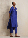 trueBrowns Blue Silk High Slit Kurta Set | Grocsy