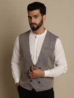 Even Apparels Men's Grey Double Breast Waistcoat | Grocsy