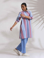 trueBrowns Blue Cotton Stripe Kurta Co-ord Set | Grocsy