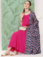 InWeave Women's Fuchsia Strappy Set W Navy Pink Lotus Cr Duptta | Grocsy